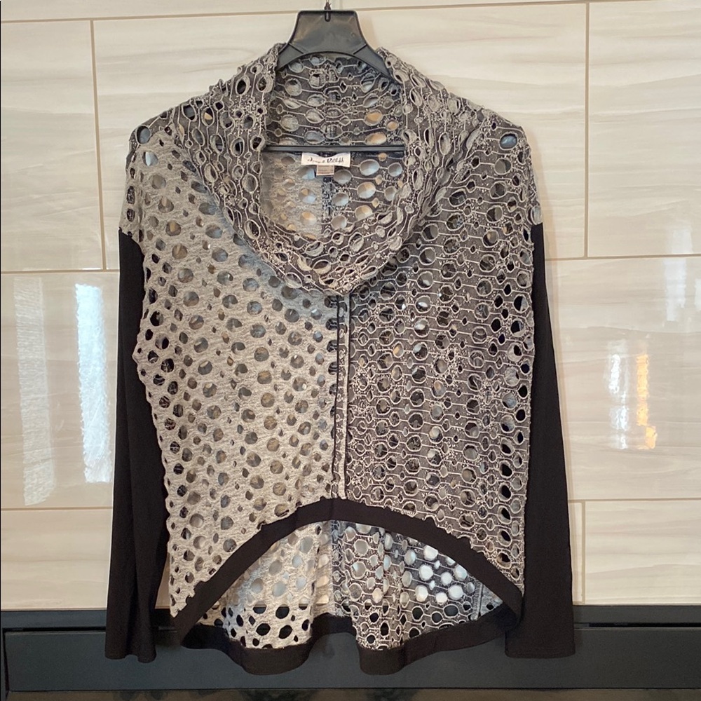 Joseph Ribkoff Black and Gray Cowl Neck Sweater Crop Top